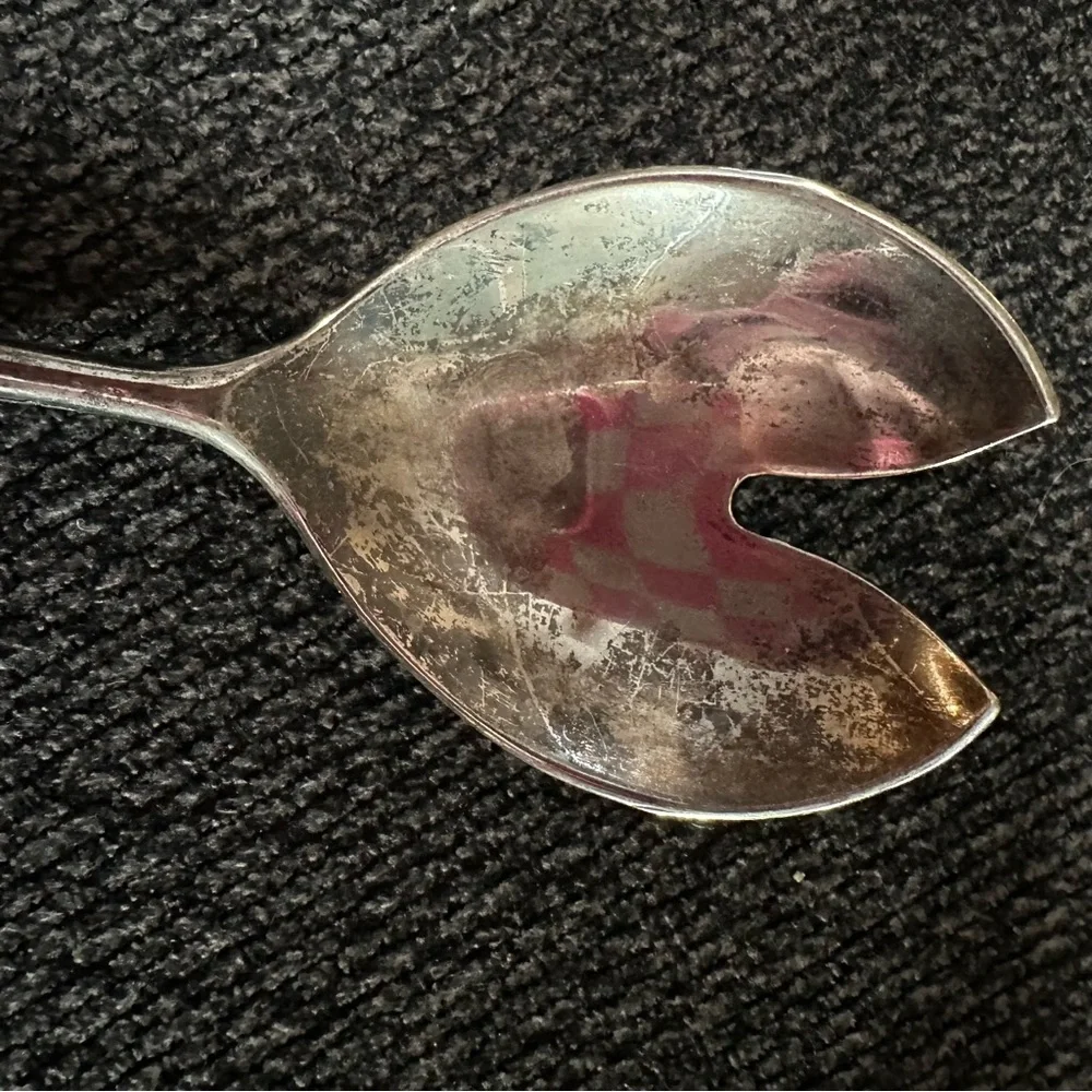 vintage Italian silverplate salad server with a bamboo-style handle